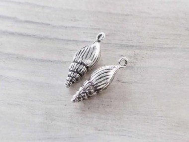 2 of Karen Hill Tribe Silver Seashell Charms 9x21 mm.