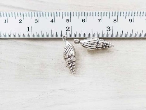 2 of Karen Hill Tribe Silver Seashell Charms 9x21 mm.