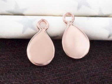 925 Sterling Silver Rose Gold Vermeil Style Tear Drop Charms 7.5x10 mm.