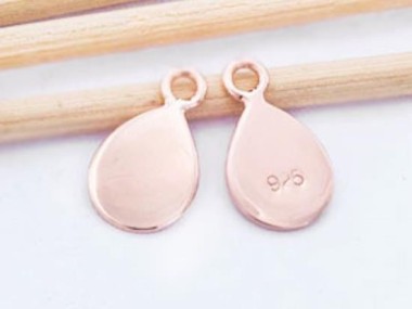 925 Sterling Silver Rose Gold Vermeil Style Tear Drop Charms 7.5x10 mm.