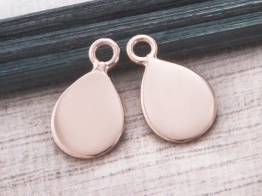 925 Sterling Silver Rose Gold Vermeil Style Tear Drop Charms 7.5x10 mm.