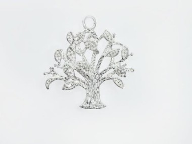 925 Sterling Silver Cubic Zirconia Botanic ,Tree of Life Pendant 20 mm.