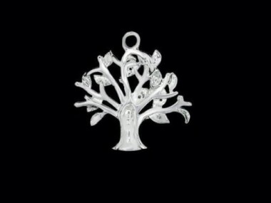 925 Sterling Silver Cubic Zirconia Botanic ,Tree of Life Pendant 20 mm.