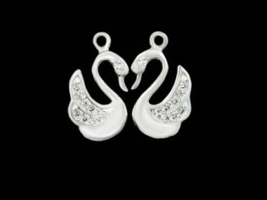 925 Sterling Silver Cubic Zirconia Swan Charms 9x12 mm.