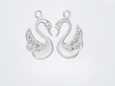 925 Sterling Silver Cubic Zirconia Swan Charms 9x12 mm.