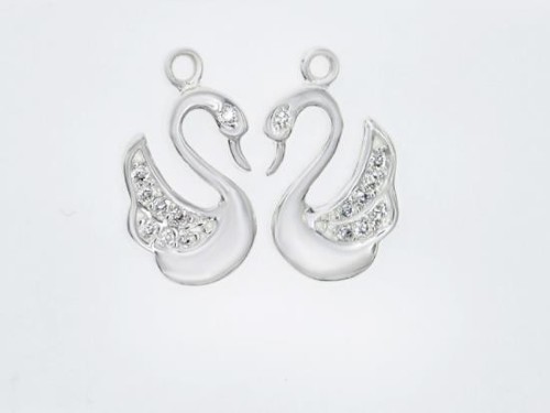 2 of 925 Sterling Silver Cubic Zirconia Swan Charms 9x12 mm.