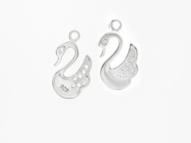 925 Sterling Silver Cubic Zirconia Swan Charms 9x12 mm.