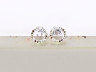 925 Sterling Silver Cubic Zirconia Open Circle Stud Earrings 8mm.