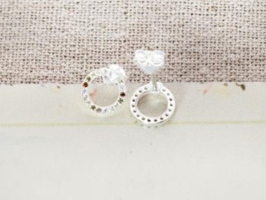 925 Sterling Silver Cubic Zirconia Open Circle Stud Earrings 8mm.