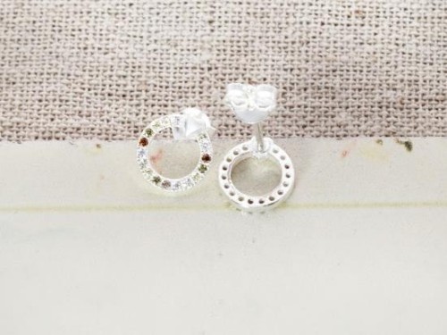 1 pair of 925 Sterling Silver Cubic Zirconia Open Circle Stud Earrings 8mm. Small Earrings.