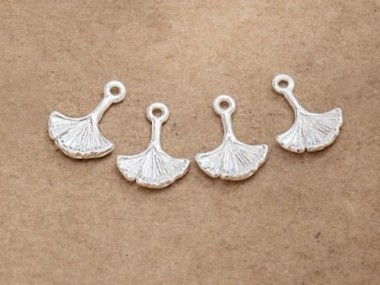 925 Sterling Silver Ginkgo Leaf Charms 9mm.