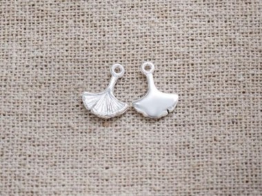 925 Sterling Silver Ginkgo Leaf Charms 9mm.