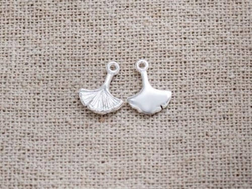 4 of 925 Sterling Silver Ginkgo Leaf Charms 9mm.