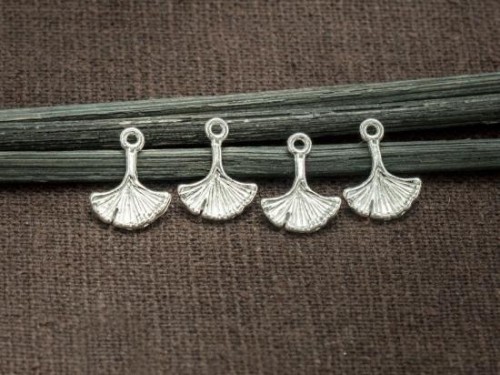 4 of 925 Sterling Silver Ginkgo Leaf Charms 9mm.