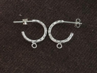 925 Sterling Silver Hammered Hoop Stud Earrings Post Findings 2x15mm.