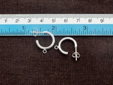 925 Sterling Silver Hammered Hoop Stud Earrings Post Findings 2x15mm.