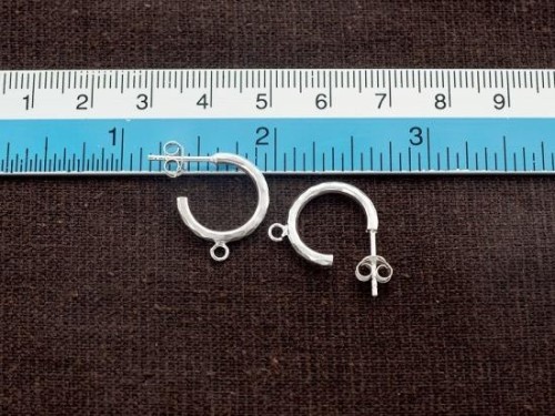 1 pair of 925 Sterling Silver Hammered Hoop Stud Earrings Post Findings 2x15mm. with Opened Loop.