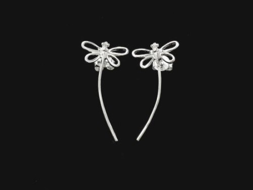 1 pair of 925 Sterling Silver Dragonfly Stud Earrings 11.8x25mm. Polish finished