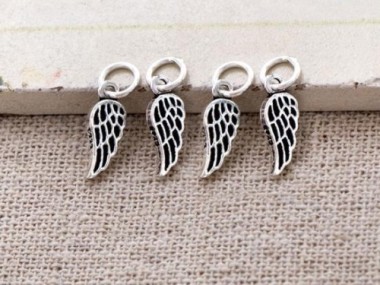 925 Sterling Silver Angel Wing Charms 4.5x9mm.