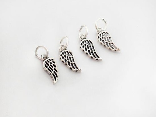 4 of 925 Sterling Silver Angel Wing Charms 4.5x9mm. , Tiny Charms, Oxidized Finish.