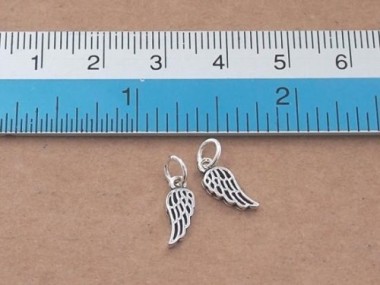 925 Sterling Silver Angel Wing Charms 4.5x9mm.