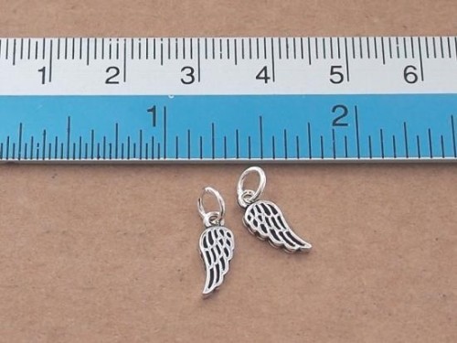 4 of 925 Sterling Silver Angel Wing Charms 4.5x9mm. , Tiny Charms, Oxidized Finish.