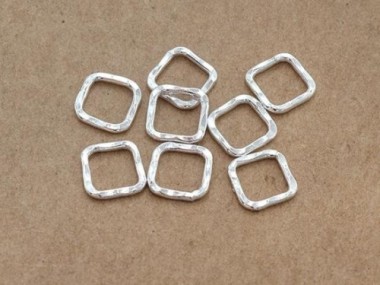 10 of Karen Hill Tribe Silver Hammered Square Jump Rings 9 mm.