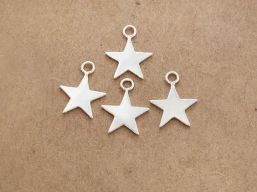 4 of 925 Sterling Silver Star Charms 11.5 mm.