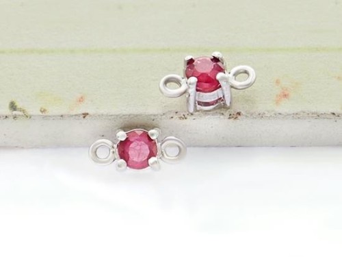 2 of Ruby& Sterling Silver Connectors, Links 4mm.