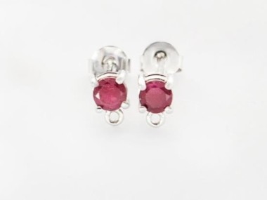 Ruby& Sterling Silver Stud Earrings Post Findings 4mm.