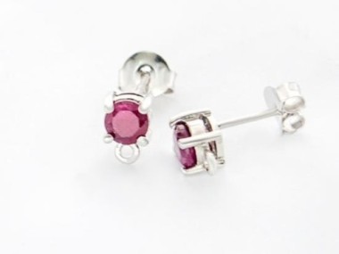 Ruby& Sterling Silver Stud Earrings Post Findings 4mm.