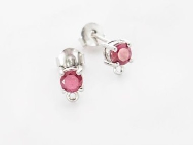 Ruby& Sterling Silver Stud Earrings Post Findings 4mm.