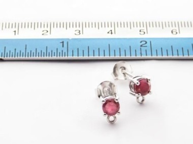 Ruby& Sterling Silver Stud Earrings Post Findings 4mm.