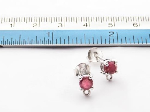 1 pair of Ruby& Sterling Silver Stud Earrings Post Findings 4mm.