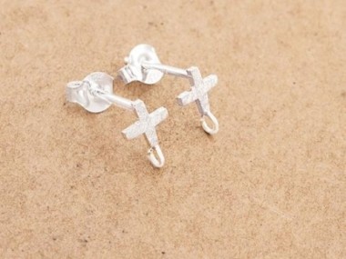 925 Sterling Silver Brushed Cross Stud Earrings Post Findings 5mm.