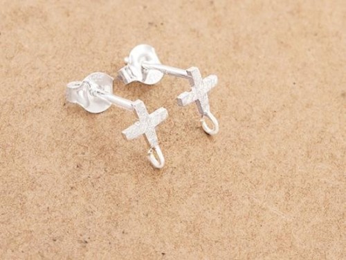 1 pair of 925 Sterling Silver Brushed Cross Stud Earrings Post Findings 5mm.