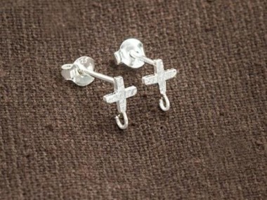 925 Sterling Silver Brushed Cross Stud Earrings Post Findings 5mm.