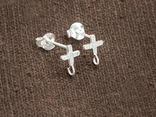 1 pair of 925 Sterling Silver Brushed Cross Stud Earrings Post Findings 5mm.