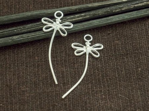 2 of 925 Sterling Silver Dragonfly Charms 11.5x25 mm.