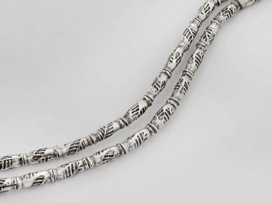 40 of Karen Hill Tribe Silver Leaf Imprinted Bamboo Beads 2.5x6.5 mm. 10.5"