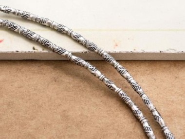 Karen Hill Tribe Silver Leaf Imprinted Bamboo Beads 2.5x6.5 mm.