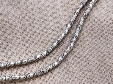 Karen Hill Tribe Silver Leaf Imprinted Bamboo Beads 2.5x6.5 mm.