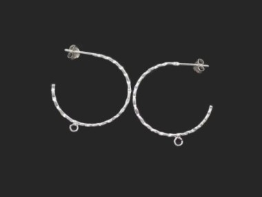 925 Sterling Silver Hammered Hoop Stud Earrings Post Findings 28x1.2mm.