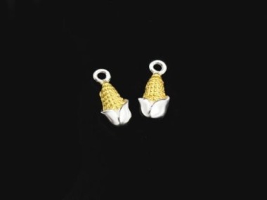 2 of 925 Sterling Silver Corn Charms 5x9mm . Two Tone