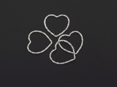 925 Sterling Silver Diamond Cut Heart Links, Connectors 15x1 mm.