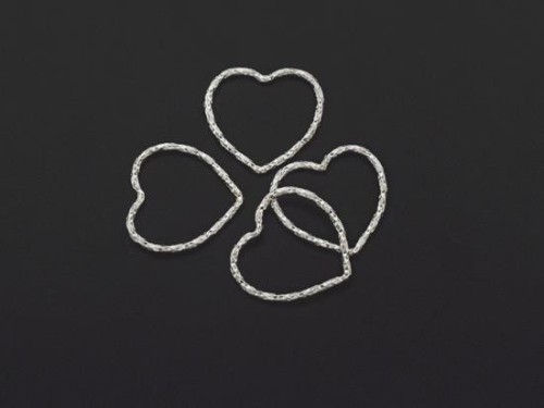 4 of 925 Sterling Silver Diamond Cut Heart Links, Connectors 15x1 mm.