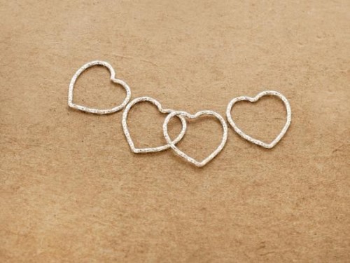 4 of 925 Sterling Silver Diamond Cut Heart Links, Connectors 15x1 mm.