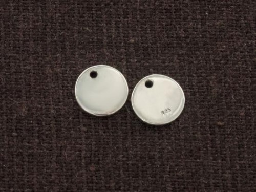 4 of 925 Sterling Silver Round Disc Tag Charms 8mm.