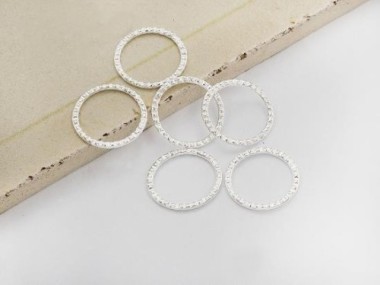 925 Sterling Silver Textured Circle Closed Rings, Connectors 12.5mm.