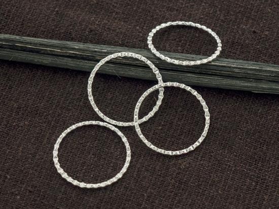 4 of 925 Sterling Silver Textured Circle Closed Rings, Connectors 18x1mm.